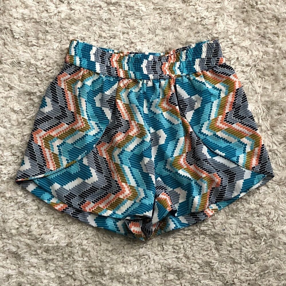 Elan Multicolored Geometric Print Silky Shorts, Sm